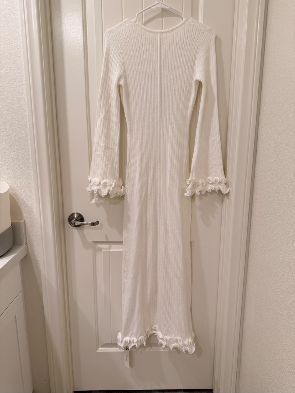 Commense Semi-Sheer Piping Ruffle Drawstring Knit Dress, S - Picture 2 of 7